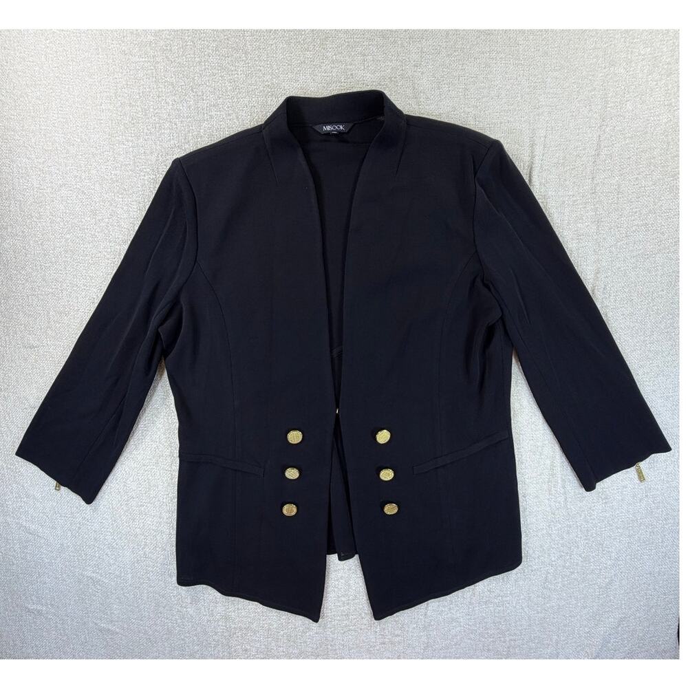 Misook Women Large Black Lightweight Knit Long Sleeve Three Button Blazer Jacket